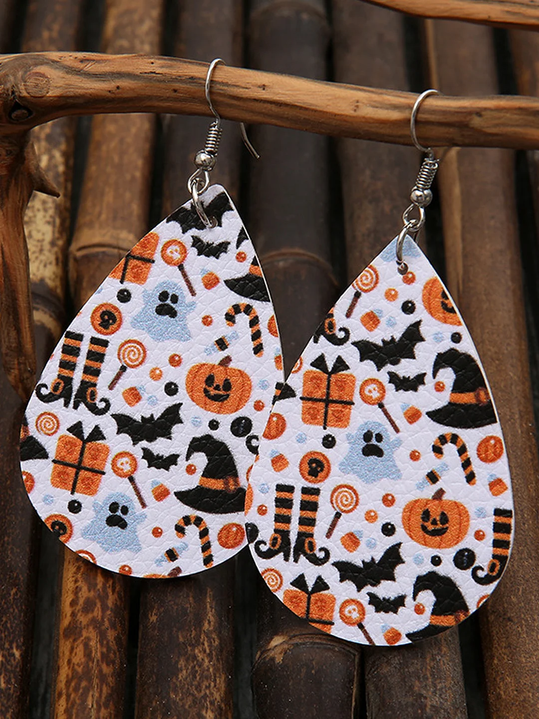 Fashion Jack-O'-Lantern Bat Wizard Hat Waterdrop Leather Earrings
