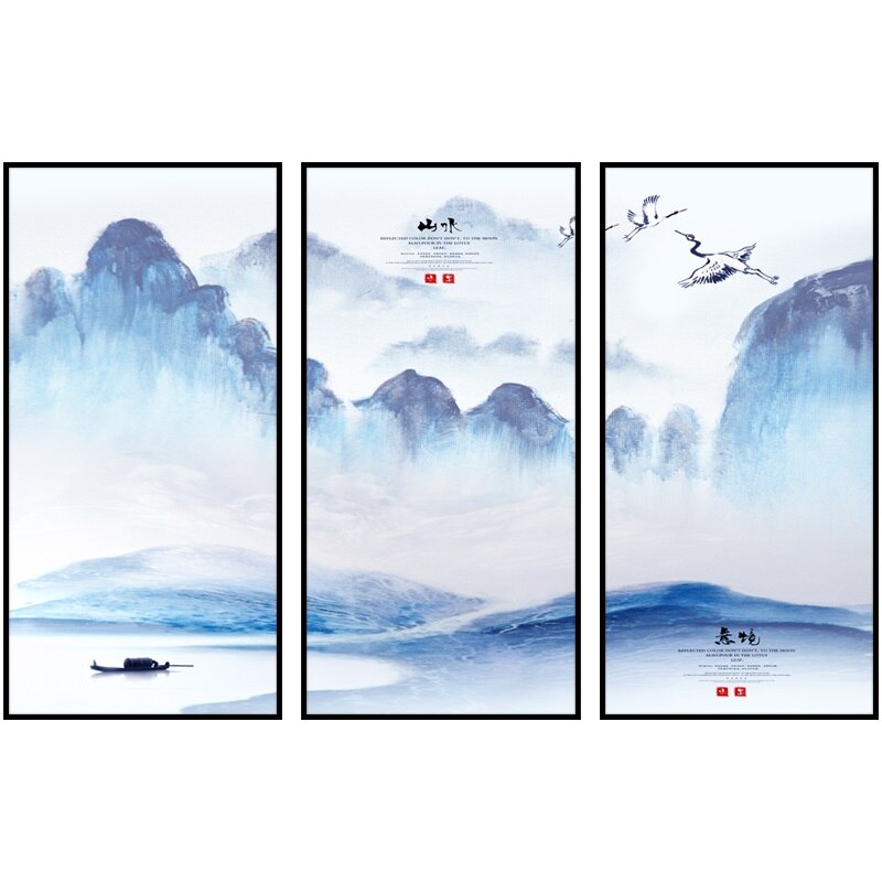 Three-Piece New Chinese Canvas Painting Wall Painting Poster Landscape Scenery Picture Modern Home Decoration Mural Frameless