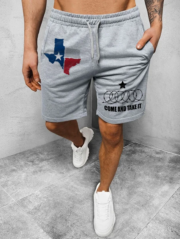Men's Come And Take It Texas Map Flag Print Casual Shorts