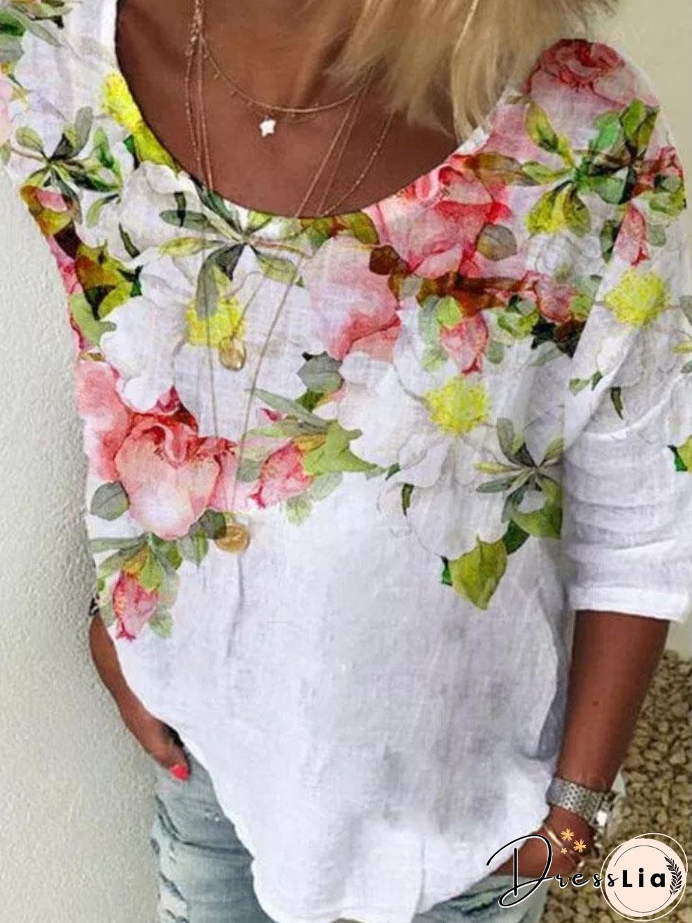 Fashion Women Summer Printed Round Neck Top