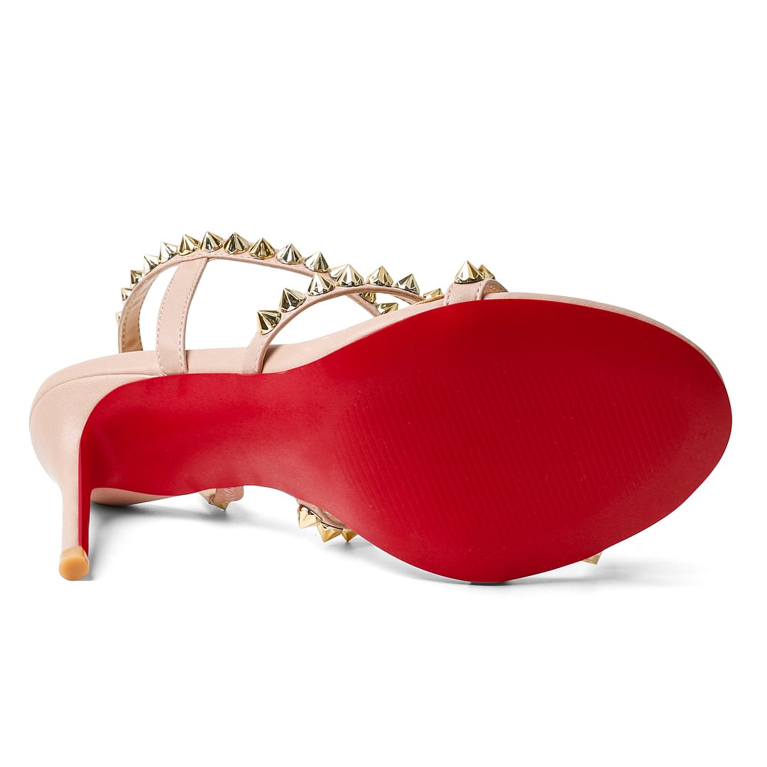 100mm Cross Heel Elastic Strap Gold Studs Red Bottoms Party Stiletto Sandals Pumps-vocosishoes