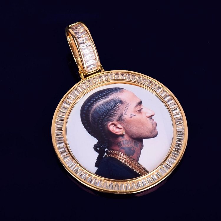 Baguette Zircon Custom Photo Medallions Necklace & Pendant