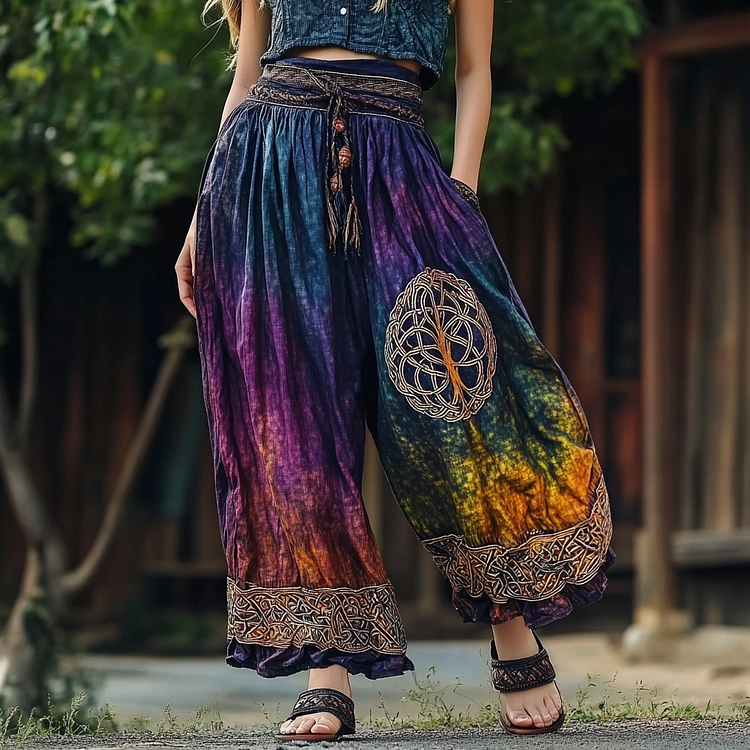 Women's Rainbow Gradient Celtic Knot Linen Blend Pants