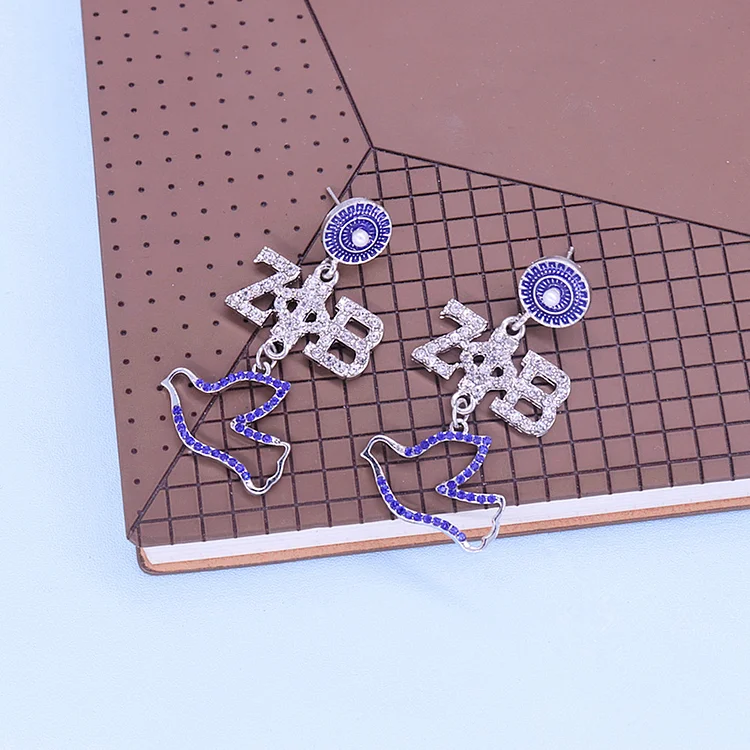Drop Sale Fashion Metal Bling Diamond Greek Social Sisterhood Service Black Lady Soror Dove ZETA PHI BETA Earrings Jewelry