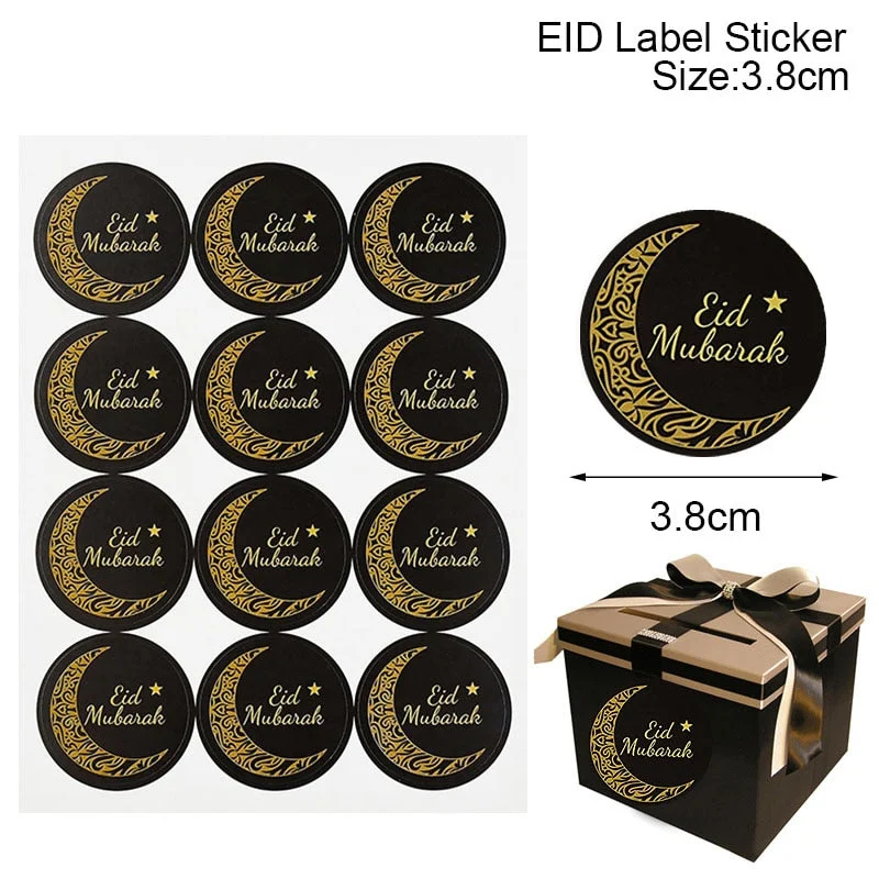 60/12pcs EID Mubarak Paper Label Stickers Decor Gift Lable Seal Sticker Islamic Muslim Eid al-fitr Party Decoration Supplies