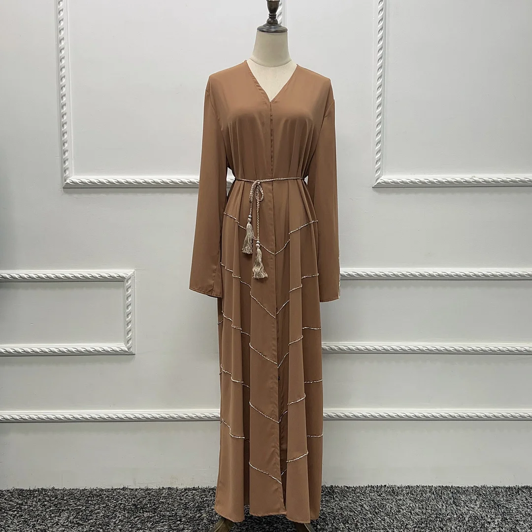 Uveng Daily Solid Color Beading Robe Dresses