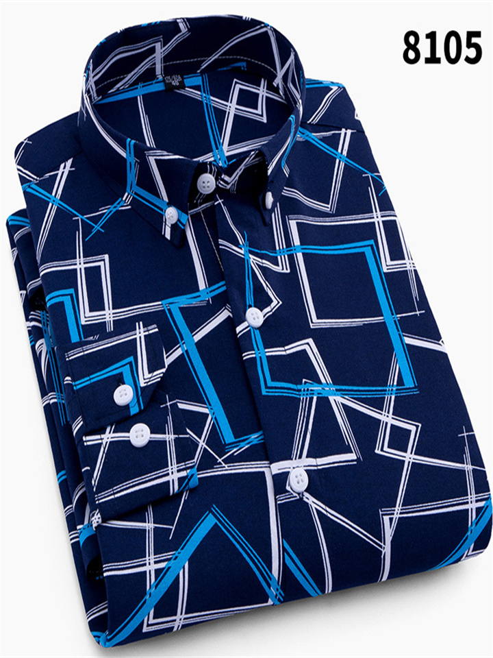 Autumn New Slim Long-sleeved Shirt Men's Business Square Collar Casual Male Youth Plaid Shirt