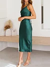 Solid Color One-Shoulder Backless Sexy Slim Midi Dress