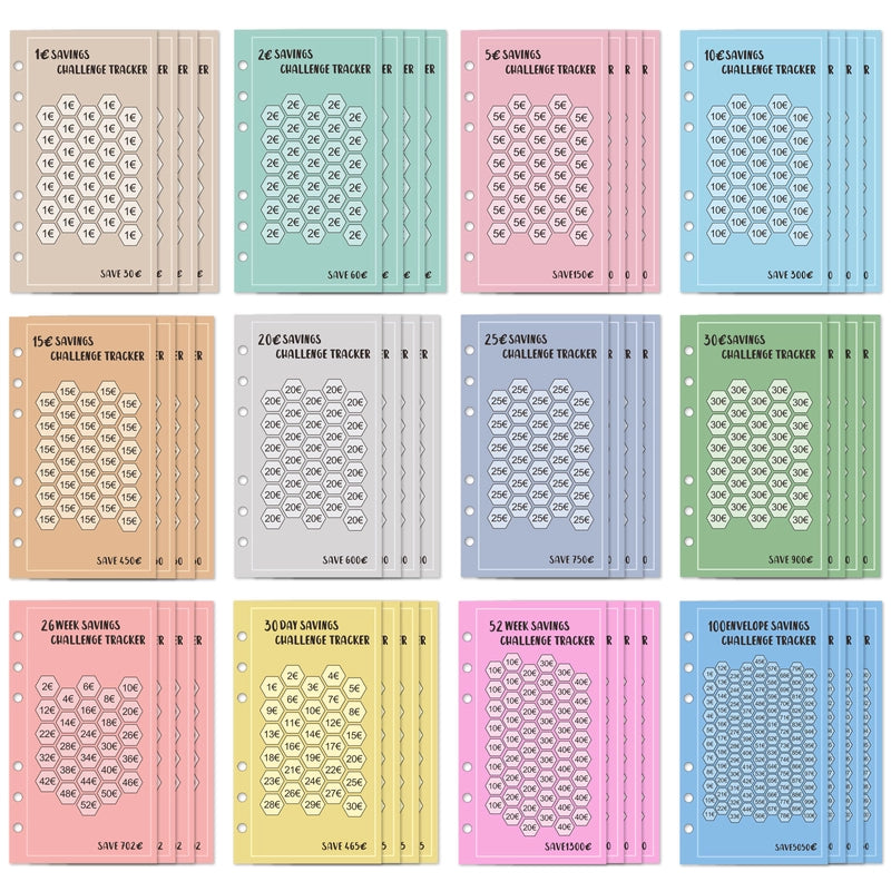 Cross-border Dedicated 6-hole A6 Euro 100 Envelopes Save Money 52 Weeks Save Challenge 30 Days Save Money USD Punch Paper