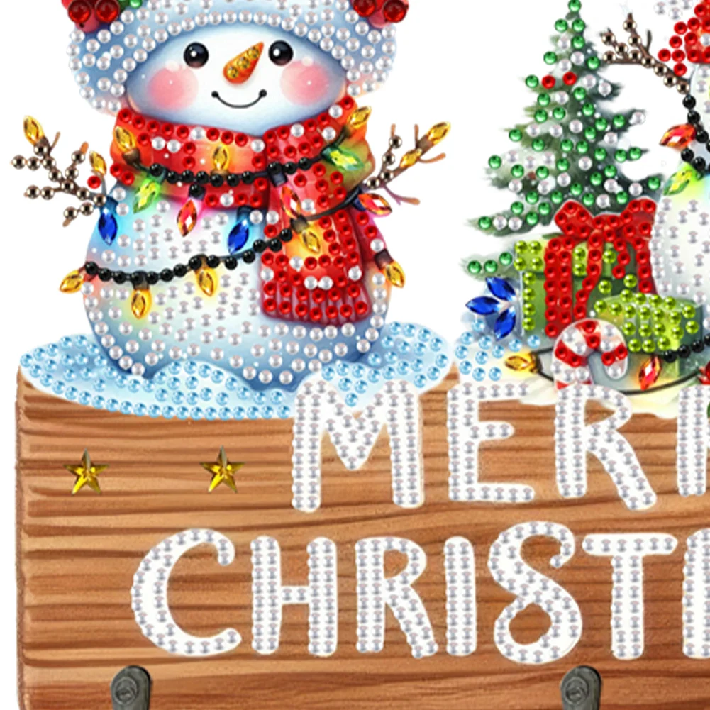 DIY Christmas Snowman Wooden Christmas Diamond Art Hanging Hooks Home Decor