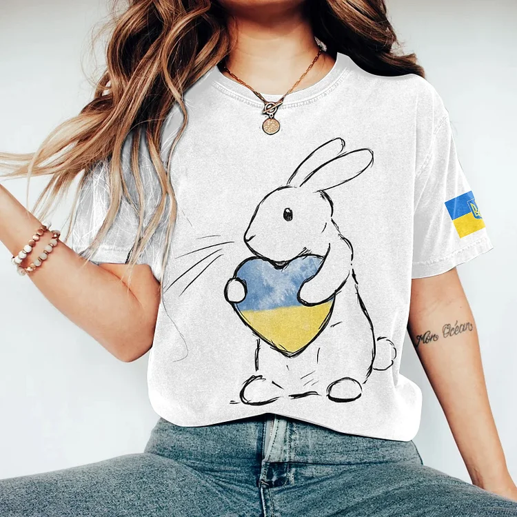 Simpfit Wir hoffen, frei für immer Ukraine Bunny Flagge gerahmt Kunst Muster T Shirt