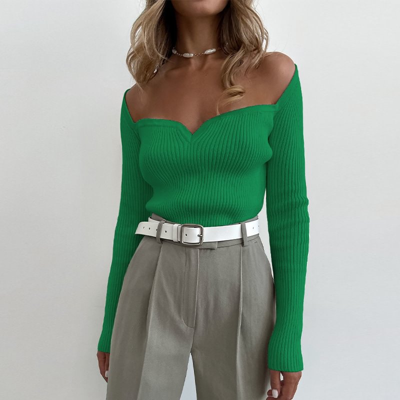 Square Neck Slim Knit Sweater with Long Sleeves Top