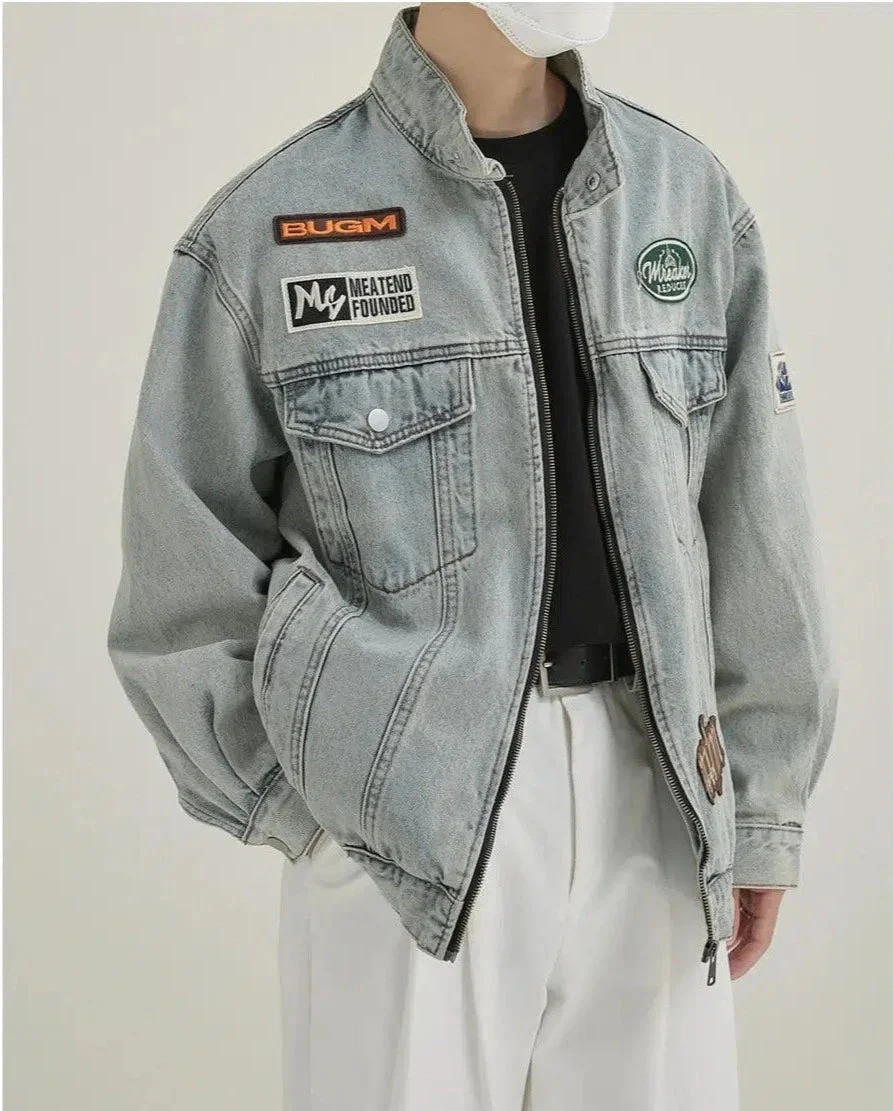 Aonga Racing Print Label Denim Jacket