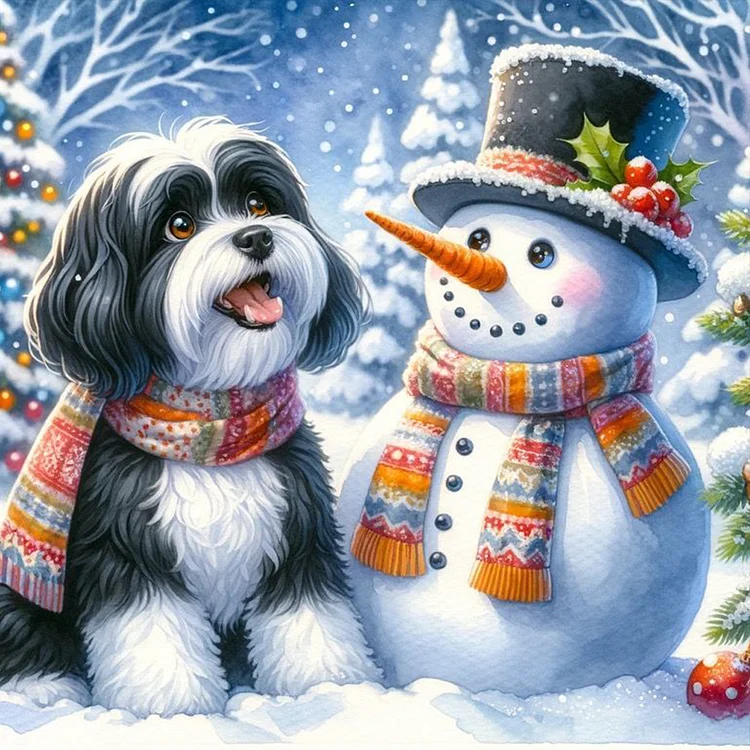 Snowman Poodle 40*40CM (Canvas) Full Round Drill Diamond Painting gbfke