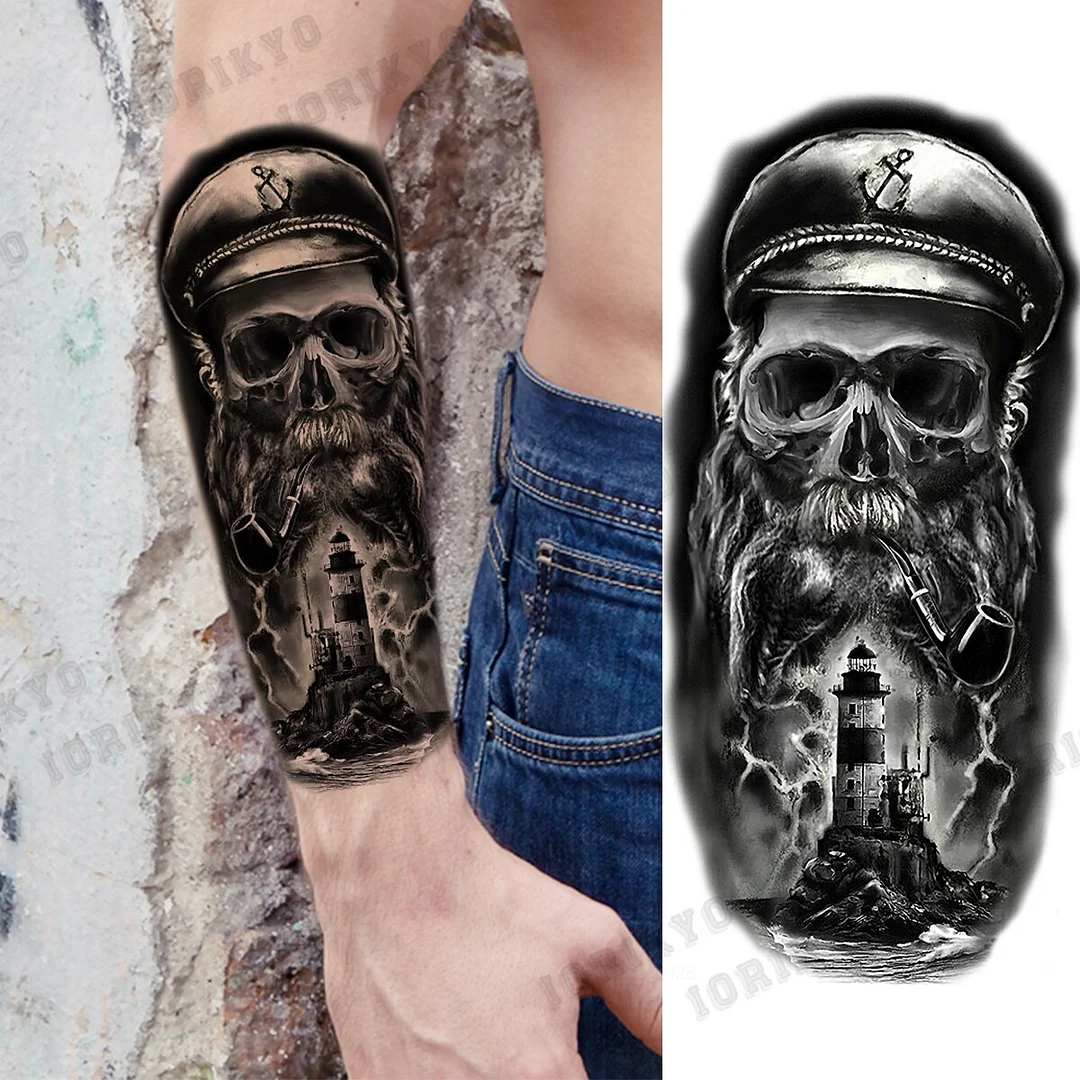 Sdrawing Devil Skeleton Temporary Tattoos For Men Adult Women Wolf Compass Gangster Fake Tattoo Washable Body Art Tatoo Sticker