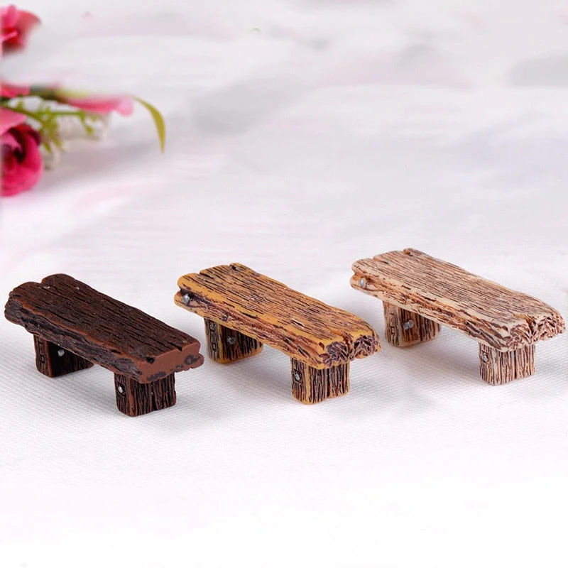 3Pcs Cute Wooden Chair Stool Fairy Garden Miniatures Decor Couple Bench Action Figurine DIY Micro Gnome Terrarium Gift