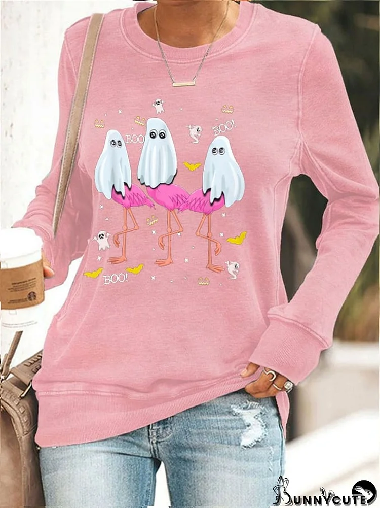 Women's Halloween Boo Flamingoweens Printed Sweatshirt