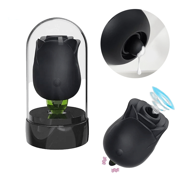 2 in 1 Rose Sucking & Tongue Licking Vibrator - Rose Toy