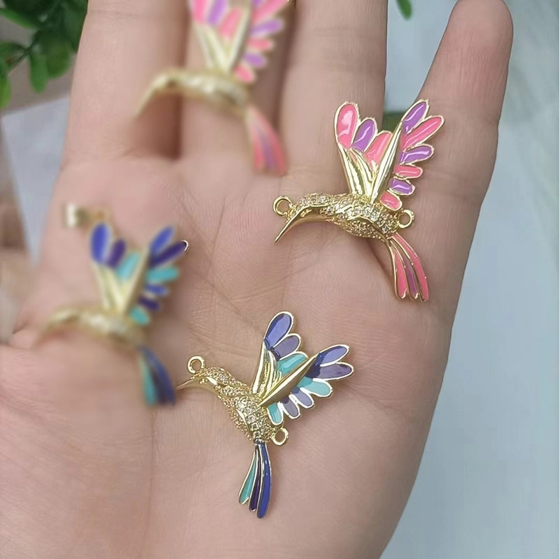 1 Pc/Package Copper Zircon 18K Gold Plated Bird Polished Connectors Jewelry Accessories