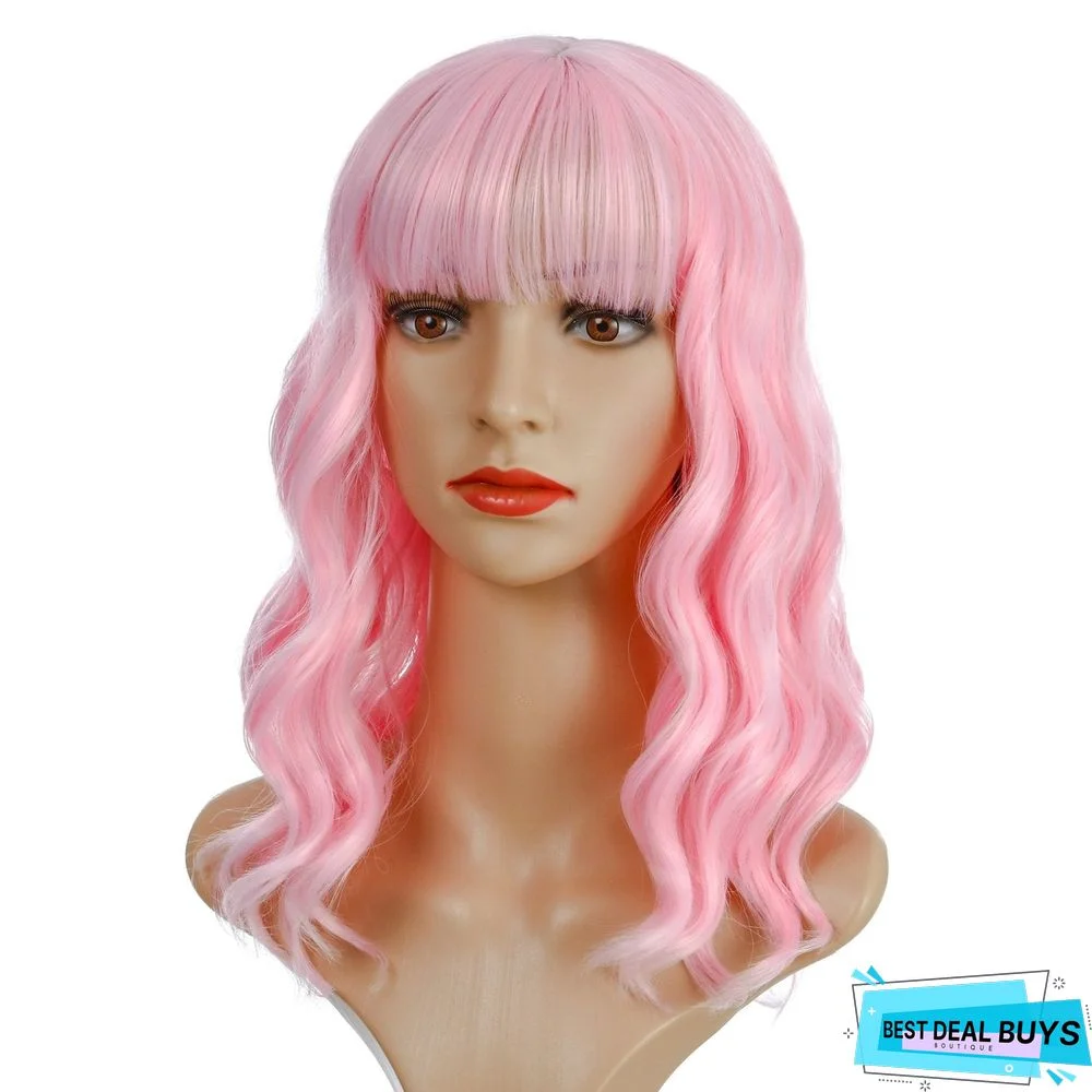 European and American Short Curly Hair with Bangs and Chemical Fiber Headgear