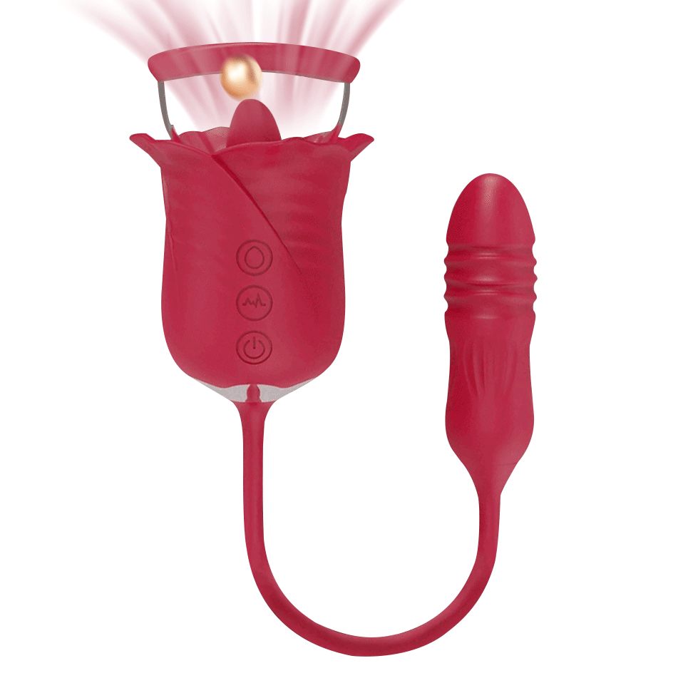 Dulcie Tongue-licking Rose Clit Sucker & Thrusting Vibrator - Rose Toy