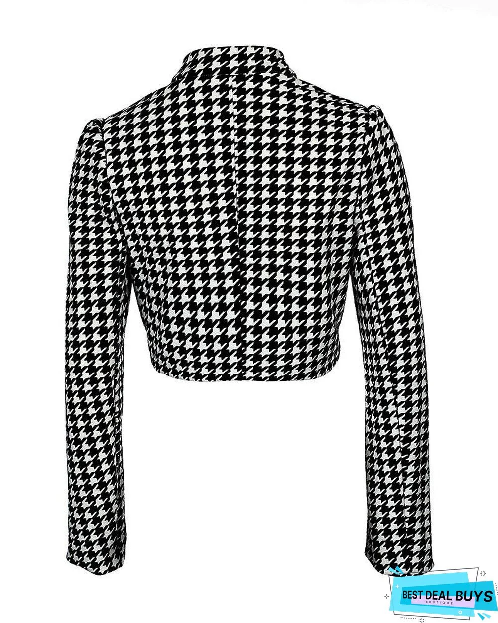 O Neck Hounds Tooth Print Buttoned Jacket