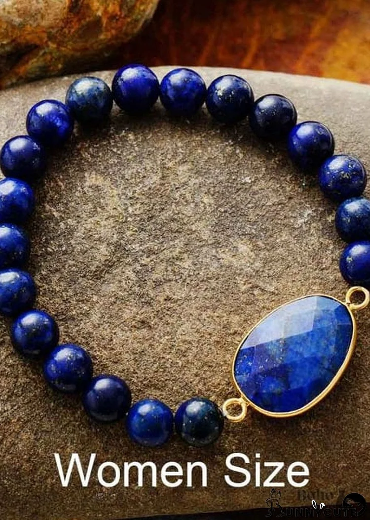 Boho Bracelet, Stretchy Bracelet, Blue Lapis Luzuli and Black Agate