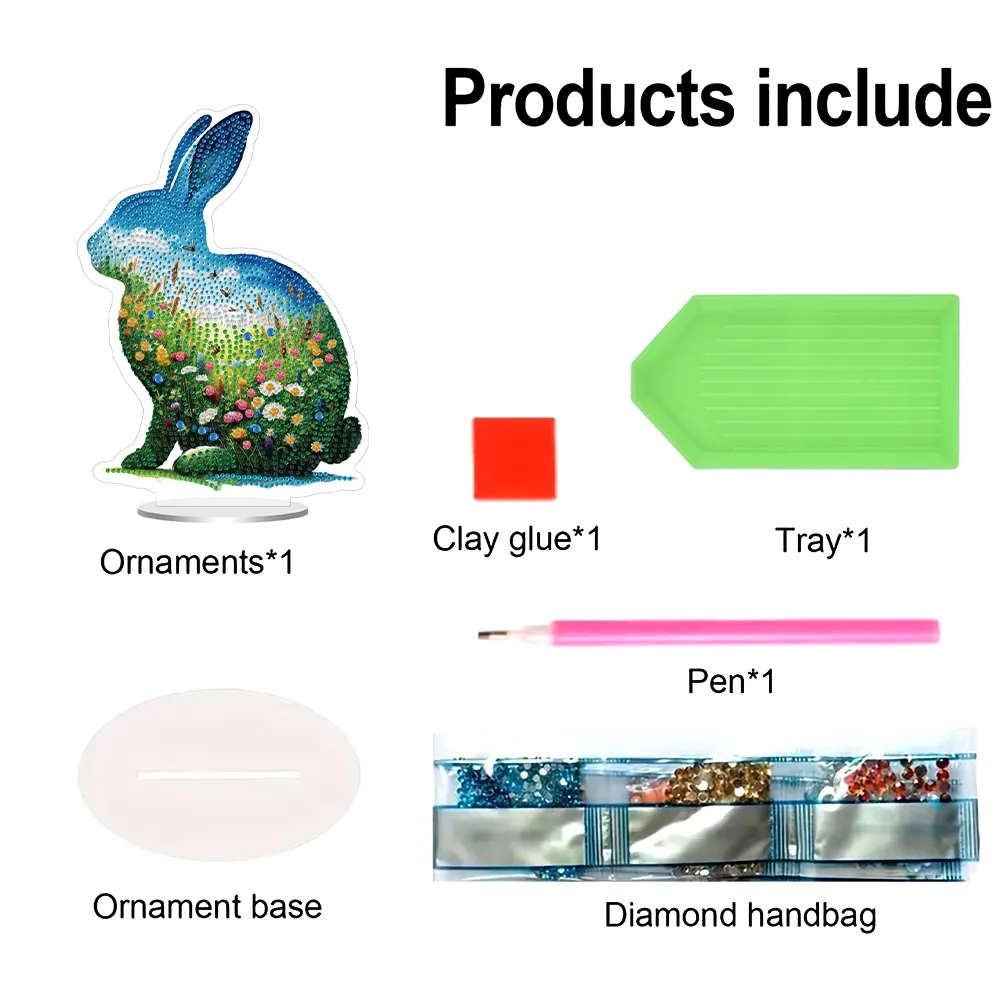 5D DIY Acrylic Rabbit Animal Scenery Silhouette Special Shape Diamond Painting Art Tabletop Decorations