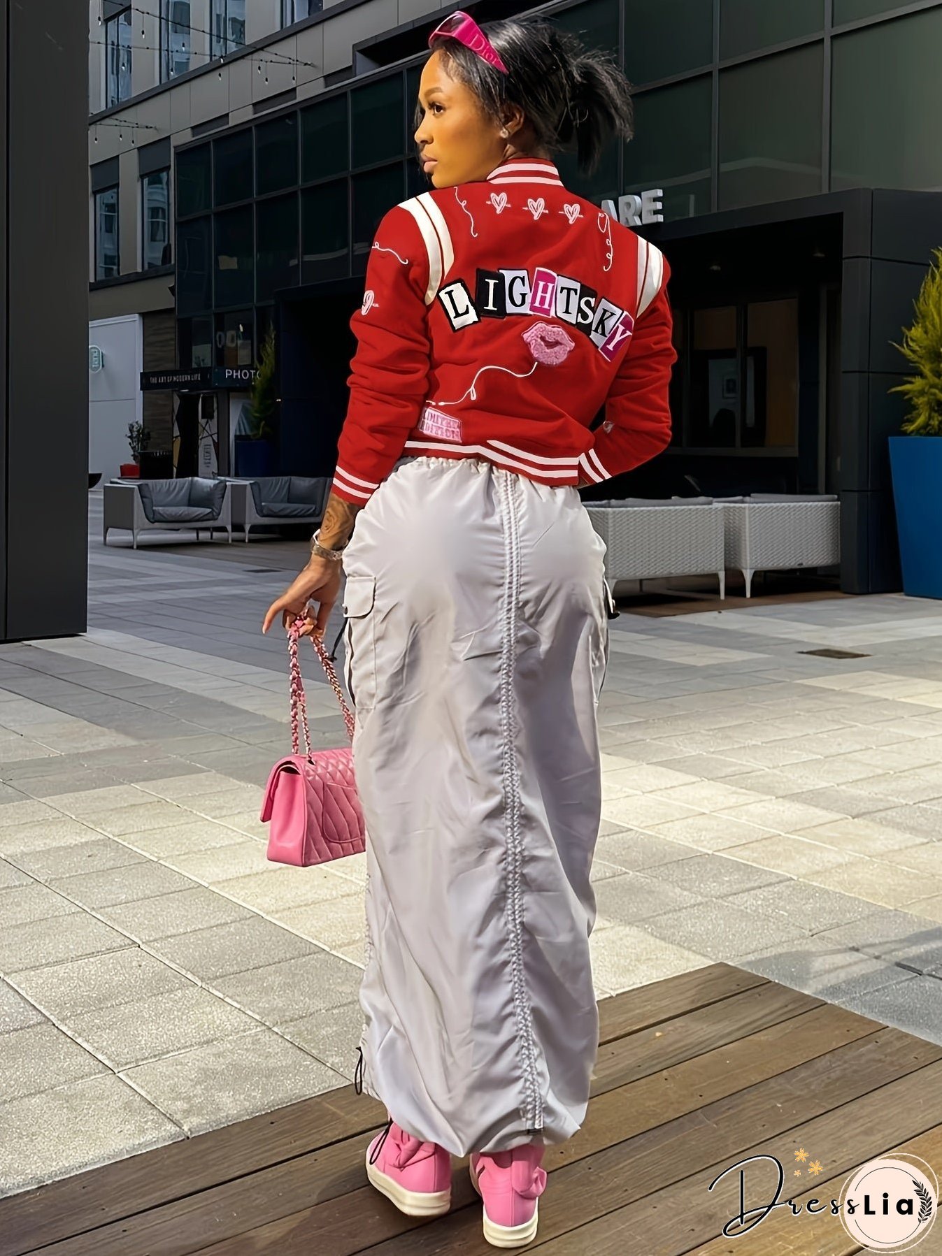 Button Front Bomber Jacket, Streetwear Long Sleeve Jacket For Fall & Winter, Women's Clothing