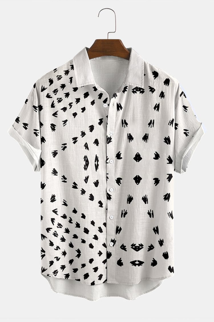 Casual Print Beige Geometric Short Sleeve Shirt