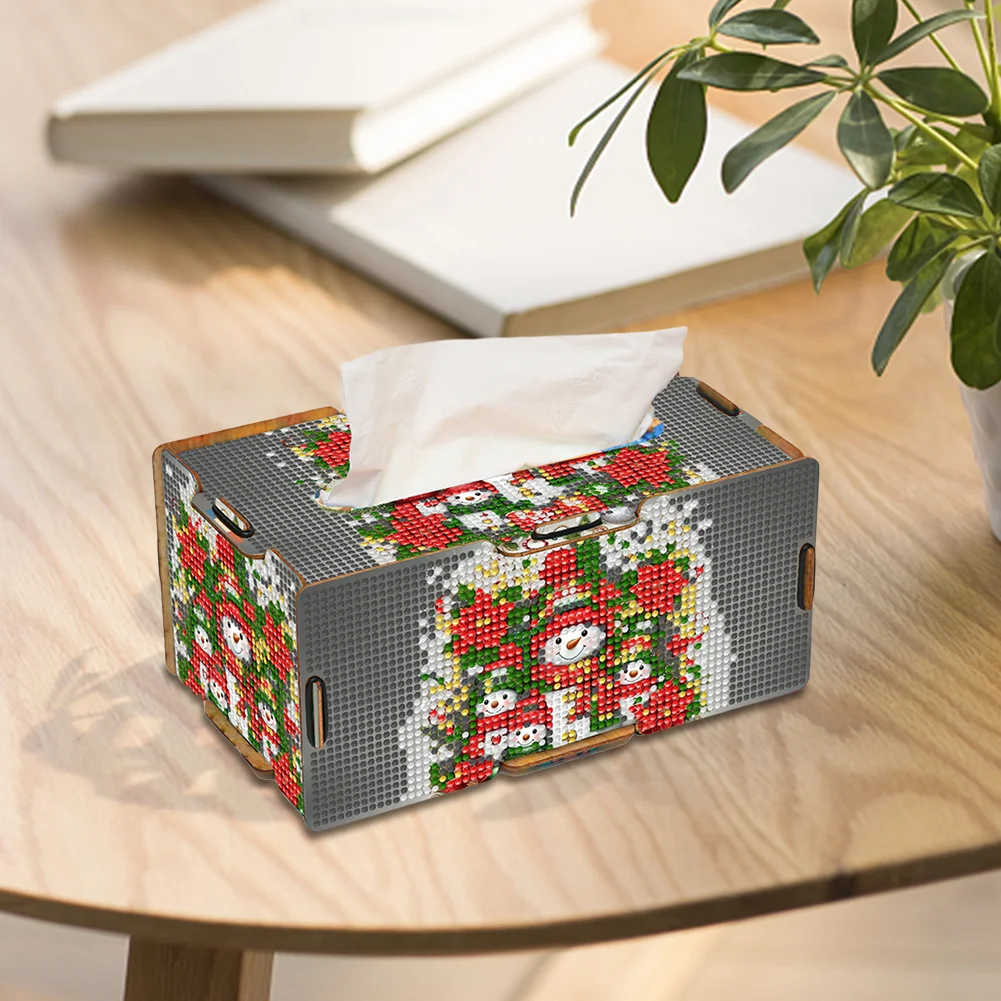 Xmas Snowman Diamond Painting Tissue Box Wooden Diamond Art Tissue Storage Box