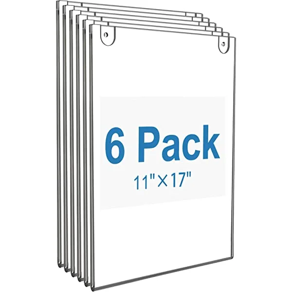 MaxGear® 6 Pack Vertical Clear Plastic Acrylic Wall Mount Sign Holder -11 X 17 ，Picture Frames Portrait Style with 3M Tape Adhesive and Screws for Office, Home, Store, Restaurant  Sign  Holders
