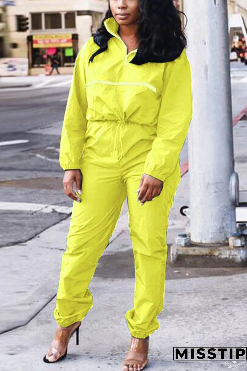 Yellow Casual Solid Long Sleeve Regular Sleeve Two Pieces