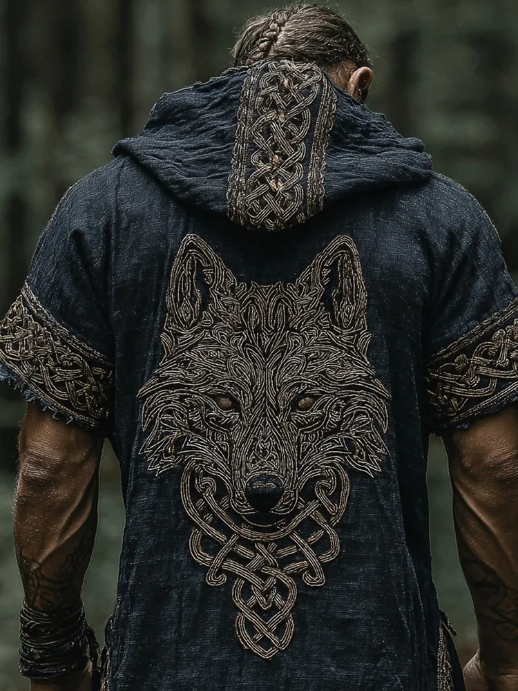 Men's Viking Inspired Celtic Knot Retro Short Sleeve Hoodie / Rvogue / Rvogue