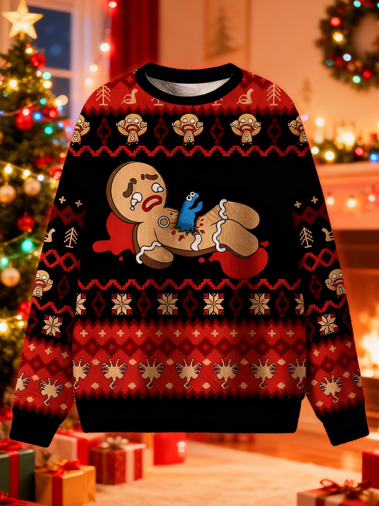Funny Christmas Gingerbread Man Print Ugly Christmas Sweatshirt elevenforest