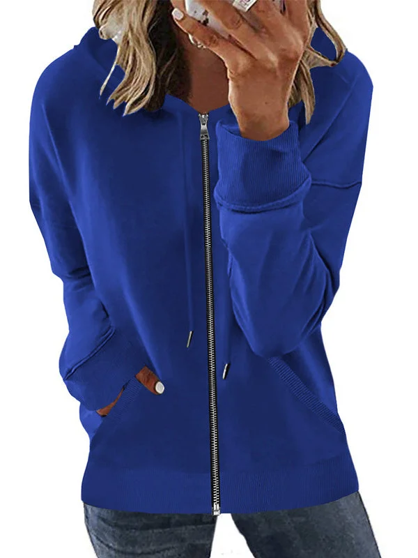 Women Long Sleeve Hooded Solid Color Tops