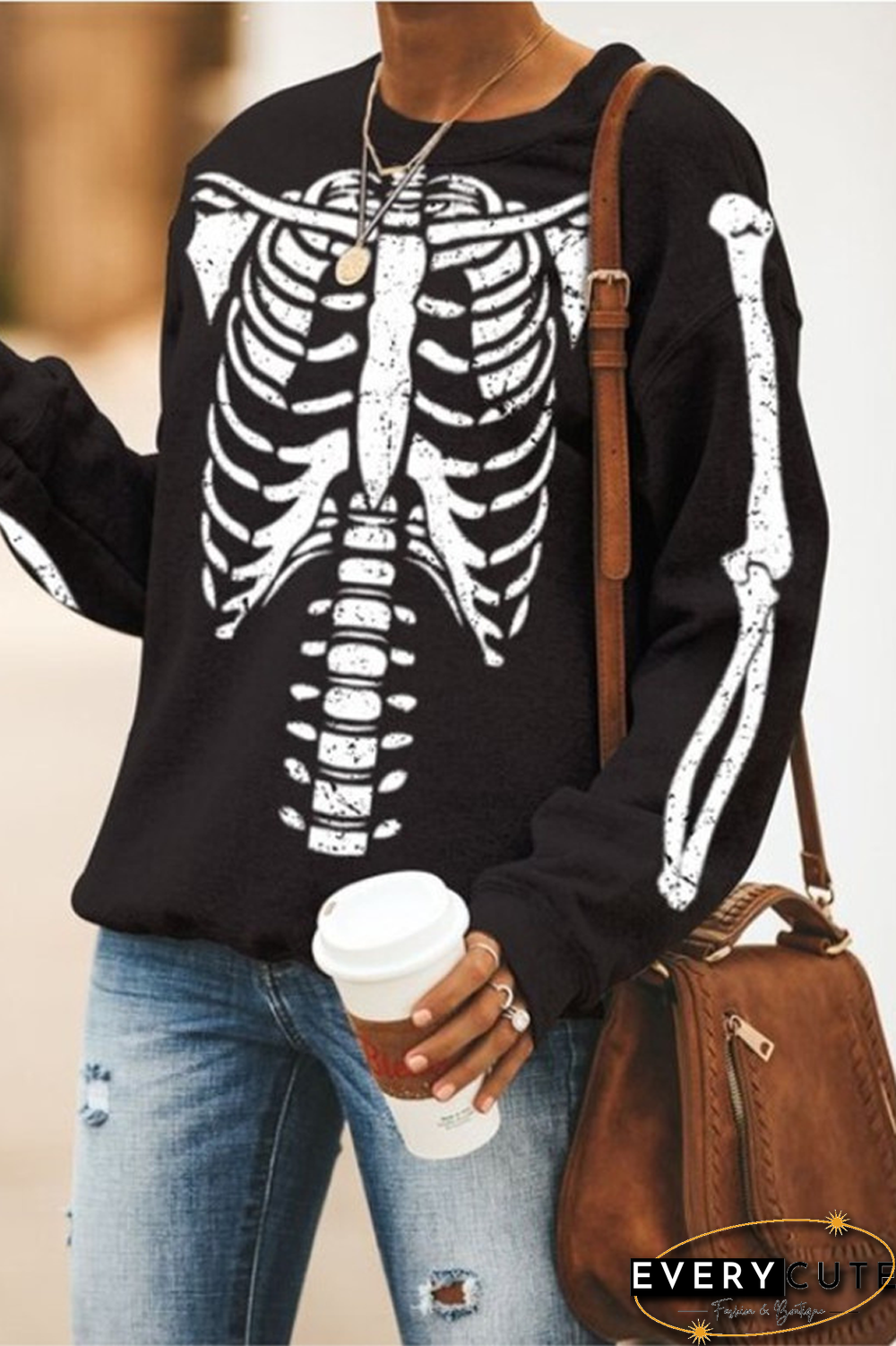 Halloween Skeleton Skull Print Sweatshirt