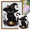 >SALE<Full Embroidery Cotton Thread 11CT Printed Magic Black Cat Cross Stitch 50x65cm