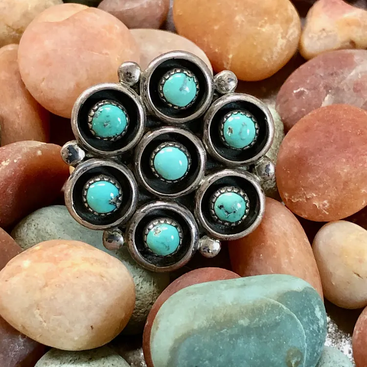 Snake Eye Turquoise Cluster Ring in Sterling Silver Southwestern