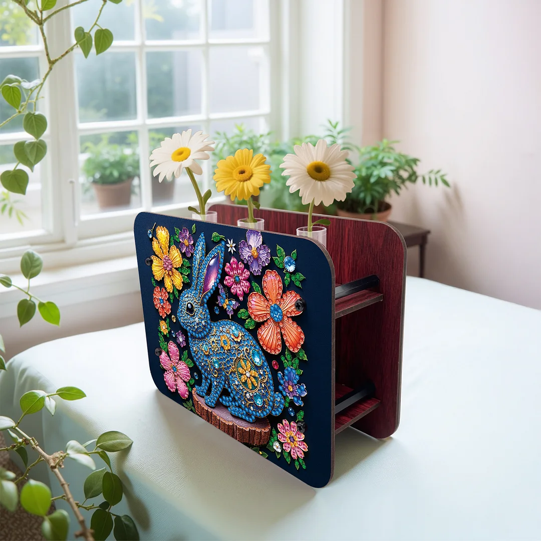 Gem Rabbit DIY Diamond Painting Wooden Tube Vase for Adults Gift Idea Home Decor