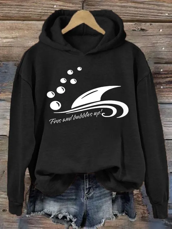 Women's Fins And Bubbles Up Jimmy Print Hoodie