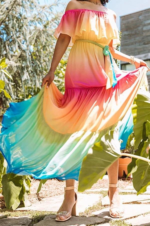 Womens Elegant Big Corsage Floral Print Dress-Allyzone-Allyzone