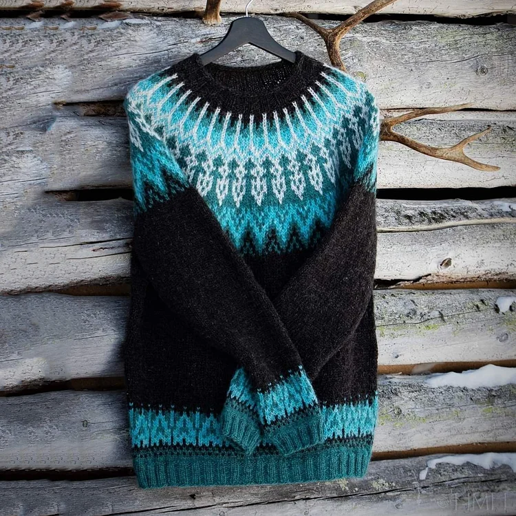 Vintage Icelandic Knit Jacquard Warmth Crew Neck Sweater（Unisex）