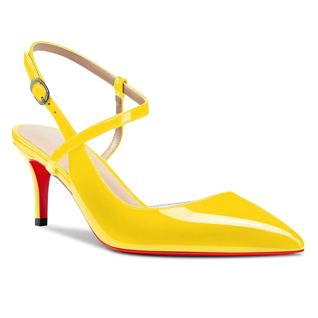 65mm Women Slingback Pumps Ankle Strap Jenlove Stiletto Mid Heel Close Pointed Toe Dress Red Bottoms Shoes-vocosishoes