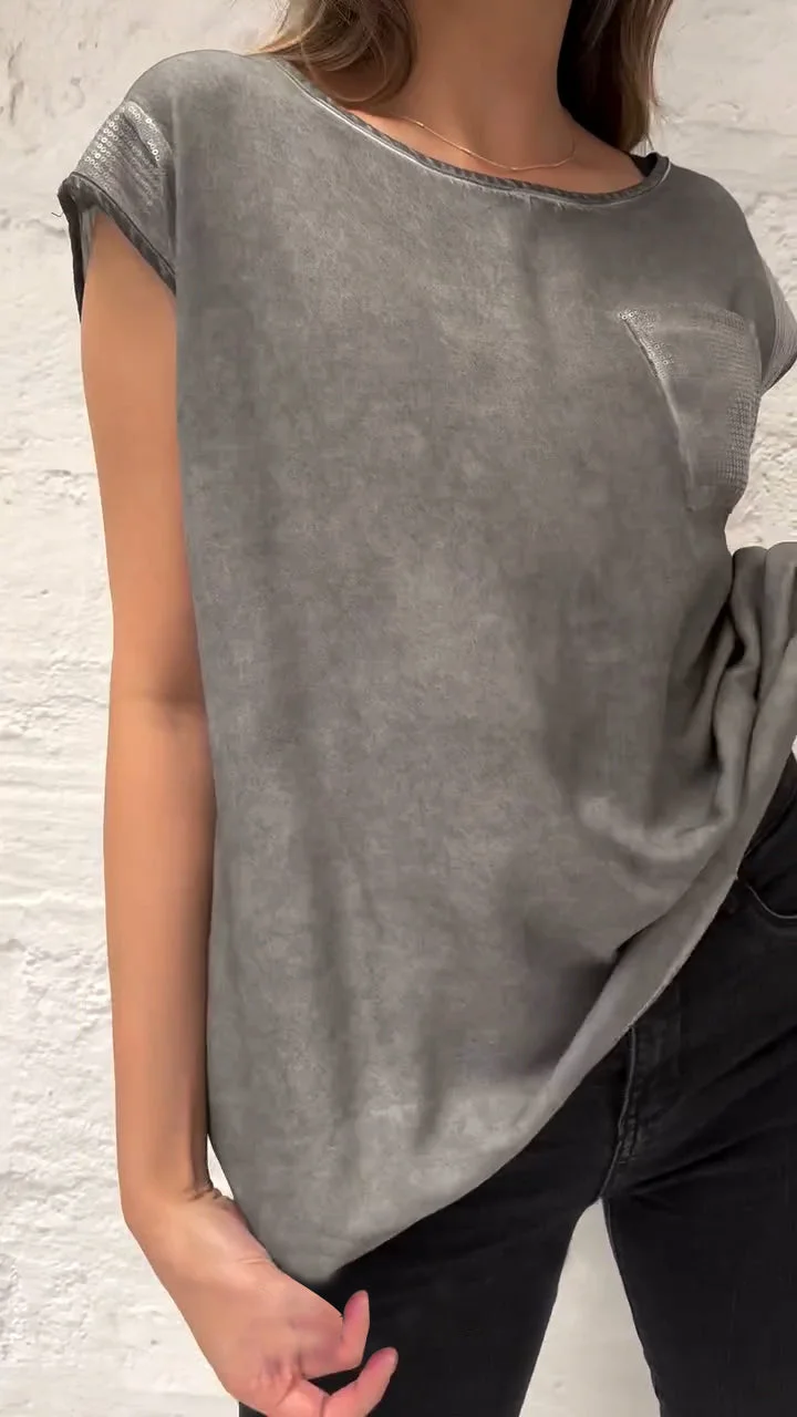 Round Neck Sequin Patchwork Top
