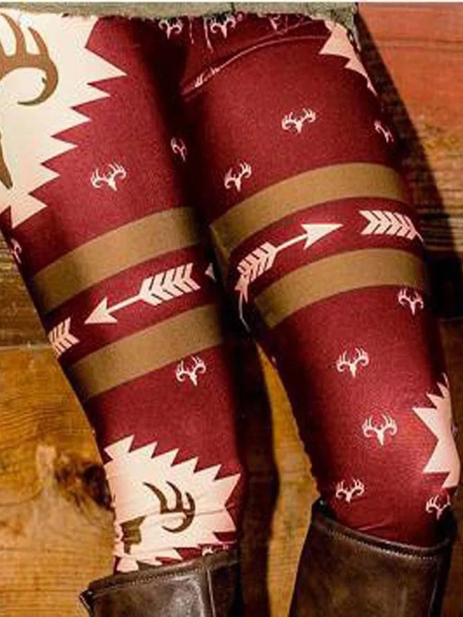 Trendy Classic Deer Print Leggings Pants