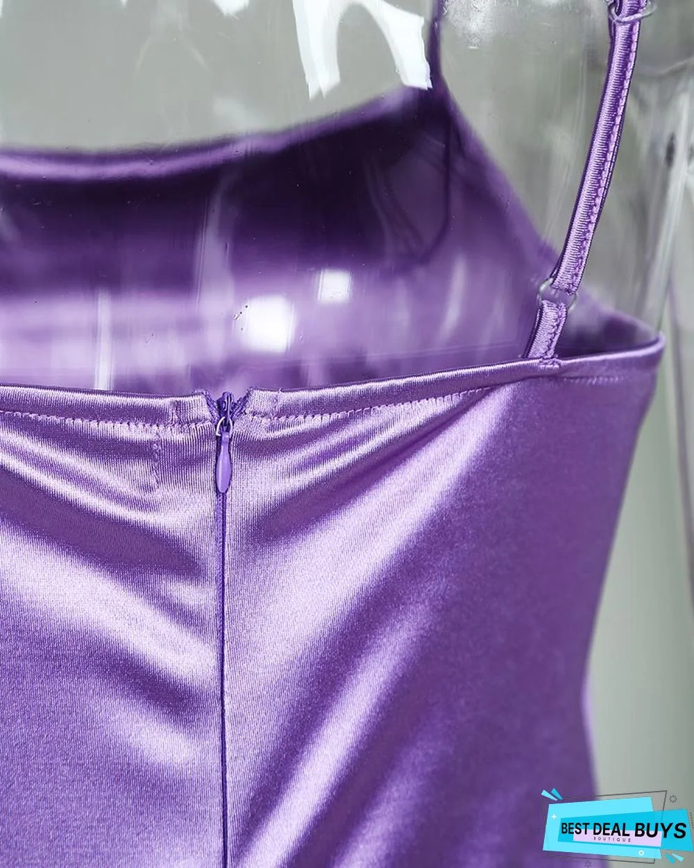 Spaghetti Strap U-Neck Slim Satin Dress