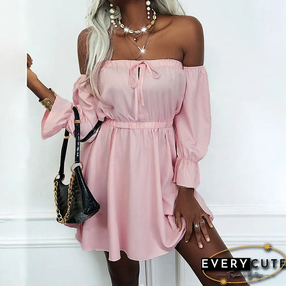Off Shoulder Long Sleeve Elastic Waist Mini Dress