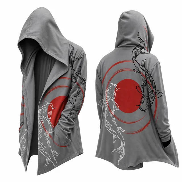 Techwear Japanese Koi Blossom Hooded Cloak Jacket