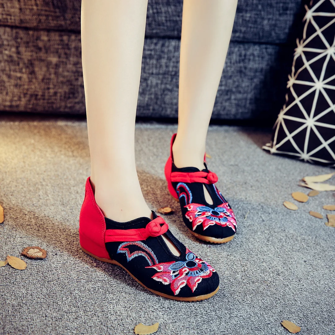 Colourp Colourp Shoes Cotton Shoes Autumn And Winter Style National Wind Beef Tendon Bottom Round Head Low Heel Canvas Embroidered Cloth Shoes Mother Shoes
